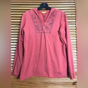 Lole Women’s Size Medium Orange/Red Hooded Long Sleeve V-Neck Shirt